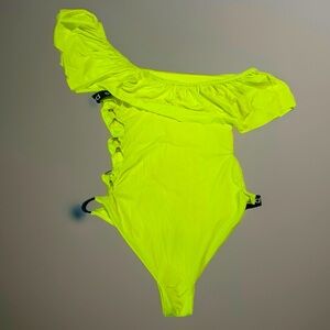 bebe Neon Yellow One Piece Swimsuit